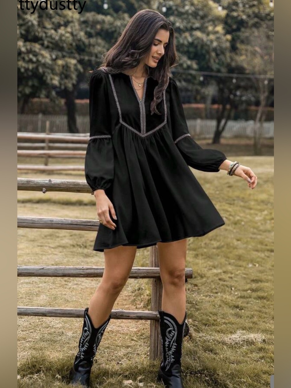 Black Embroidered Boho Dress